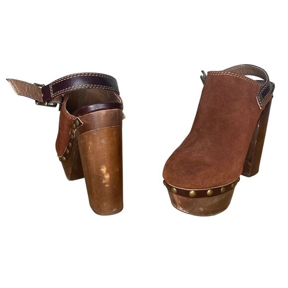 Steve Madden Clogs Size 7.5 Carnee Wooden Round Toe Studded Mule Heel Suede - Picture 6 of 9